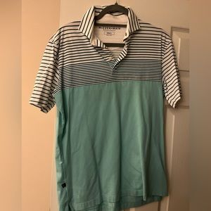 Mizzen & Main Performance Polo- navy striped and turquoise